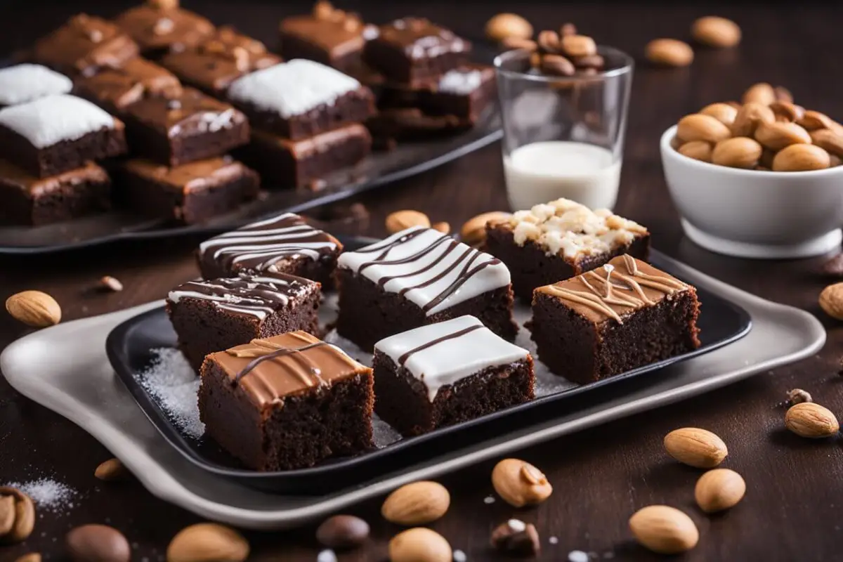 Cozy kitchen with fresh brownies, milk, and coffee.