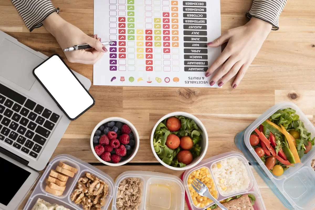 Nutritionist pointing at a chart showing the macronutrient breakdown of Pure Protein Bars.