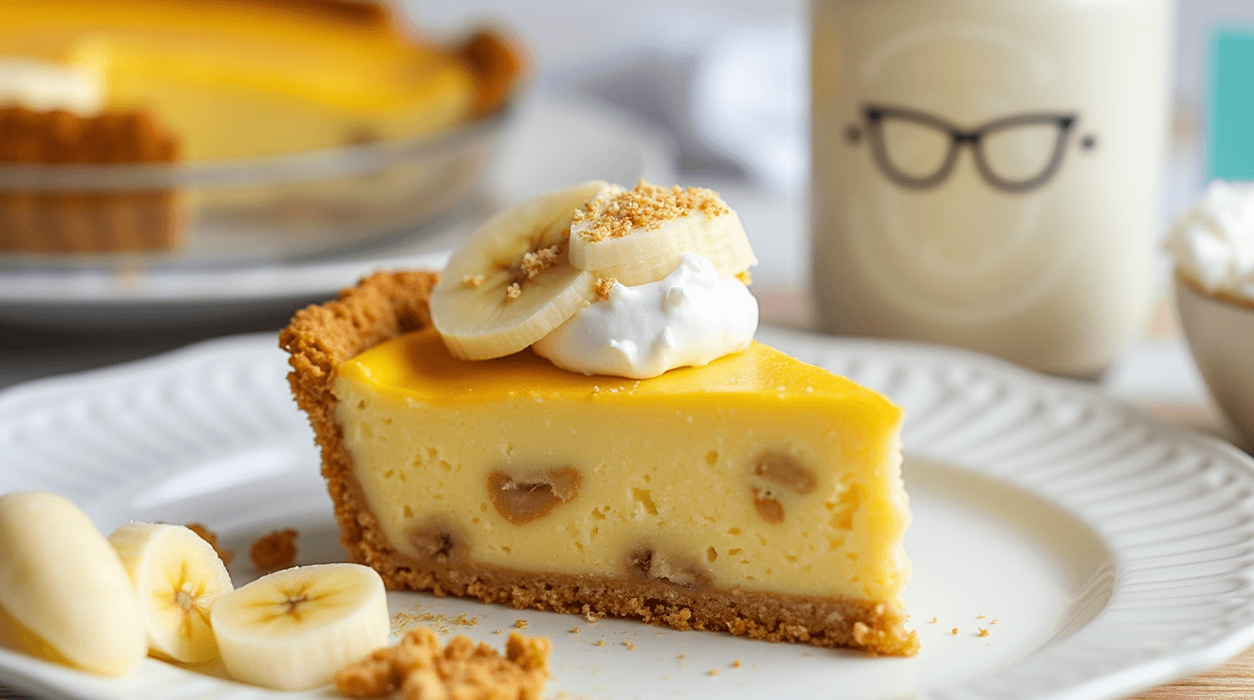 A slice of Banana Pudding Cheesecake topped with whipped cream, banana slices, and a crunchy wafer crust. A slice of Banana Pudding Cheesecake topped with whipped cream, banana slices, and a crunchy wafer crust.