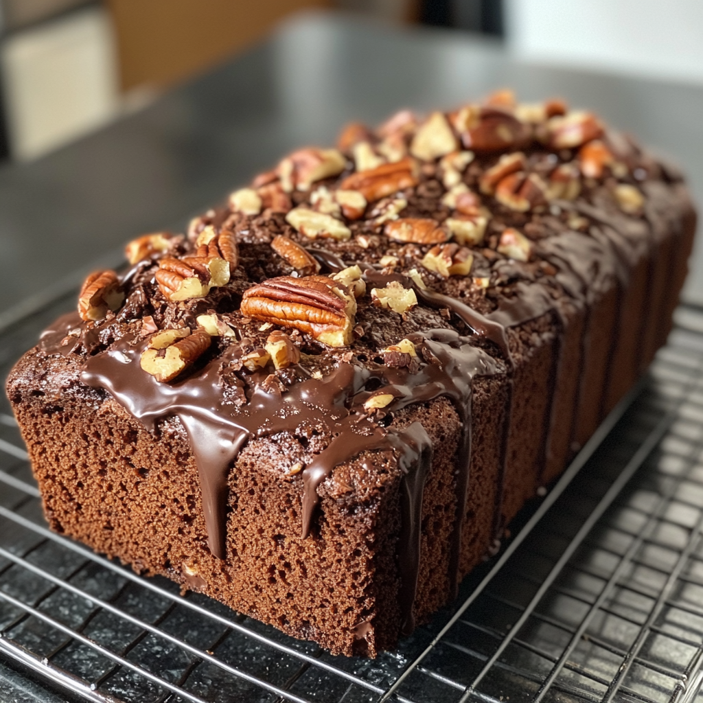 Luscious Chocolate Pecan Loaf with chocolate chips and crunchy pecans, freshly baked and sliced