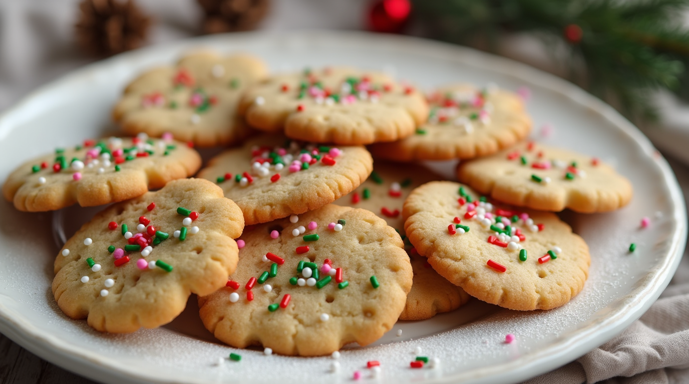 Festive Christmas cookies with colorful sprinkles, perfect for holiday celebrations