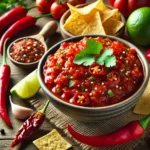 A vibrant and spicy Chili de Arbol Salsa made with red chilies, garlic, and tomatoes, served in a small bowl